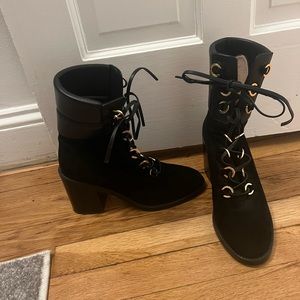 Stuart Weitzman black lace up heeled boots. Size 8. Comes with dust bag.